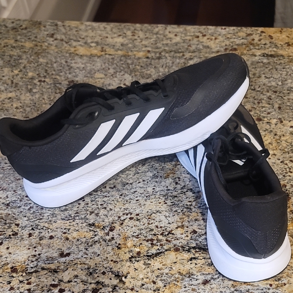 Adidas Cloudfoam Ortholite Black Mesh Sneakers with White Stripes-Size 16